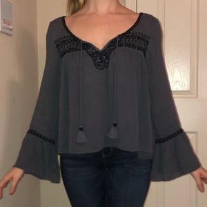 American Eagle Boho Peasant Top with Bell Sleeves